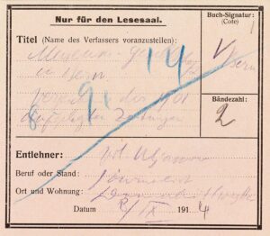 Lenin was an avid visitor to the library in Bern. Lending slip dated 1914.
