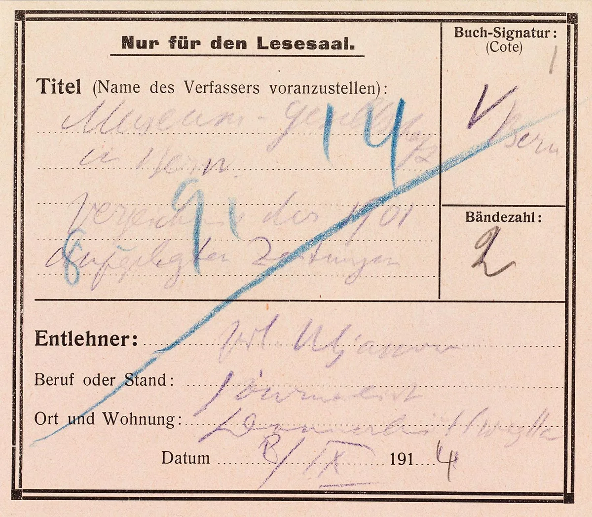 In Bern war Lenin ein eifriger Bibliothekengänger. Ausleischein von 1914.