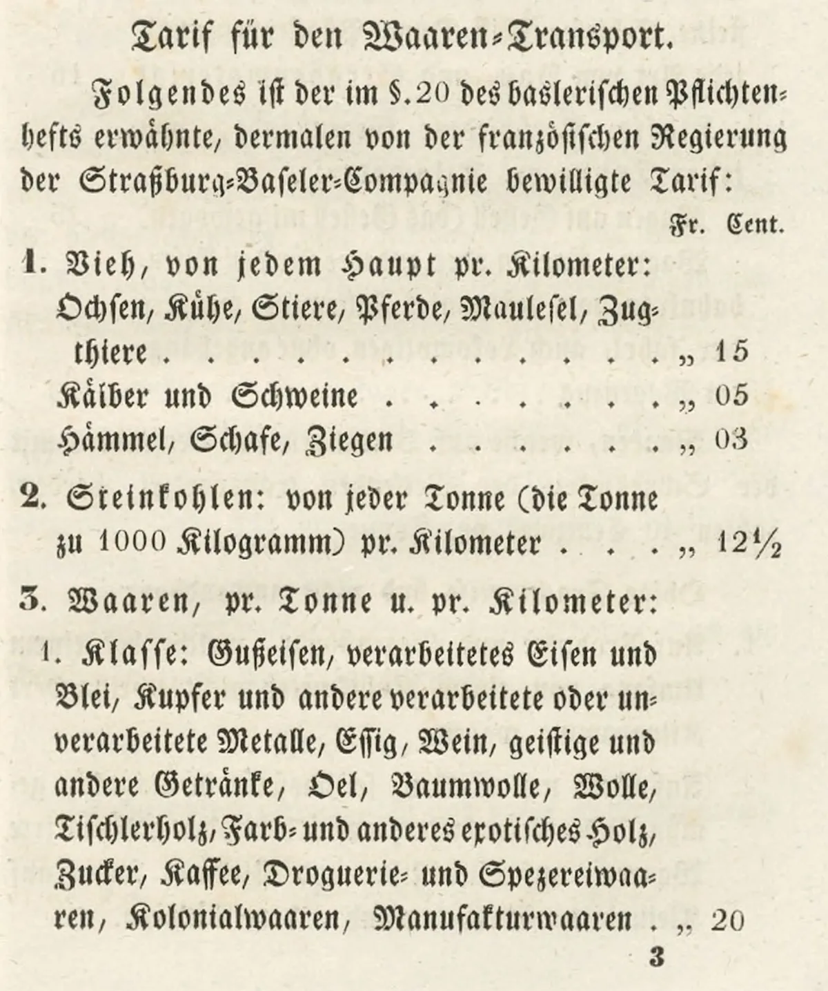 Ausschnitt aus dem Pflichtenheft «betreffend Verlängerung der Strassburger-Baseler-Eisenbahn von St. Louis bis in die Stadt».