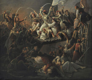Section of the painting entitled Defeat of the besieged of Missolonghi, by Theodoros Vryzakis, 1853.