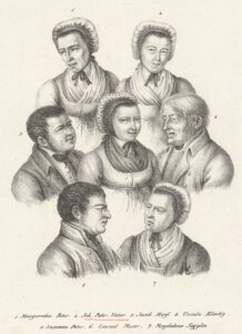 Einige der Hauptpersonen, dargestellt auf einer zeitgenössischen Druckgrafik.