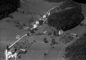An aerial photo of the Streiff family’s bleachery (centre) taken in 1924.