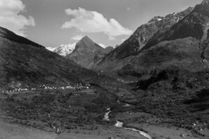 The Blenio Valley in Ticino, photographed in the mid-20th century.
