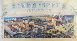 Painting of an aerial view of Haldengut Brewery, circa 1906.