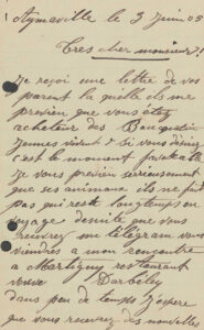 Lettre de Bérard à Mader, juin 1905.