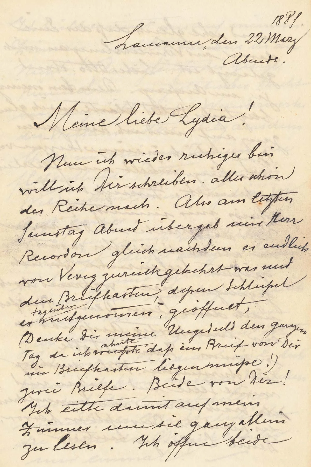 Brief von Gustav Gull an Lydia Leinbacher, 1881.