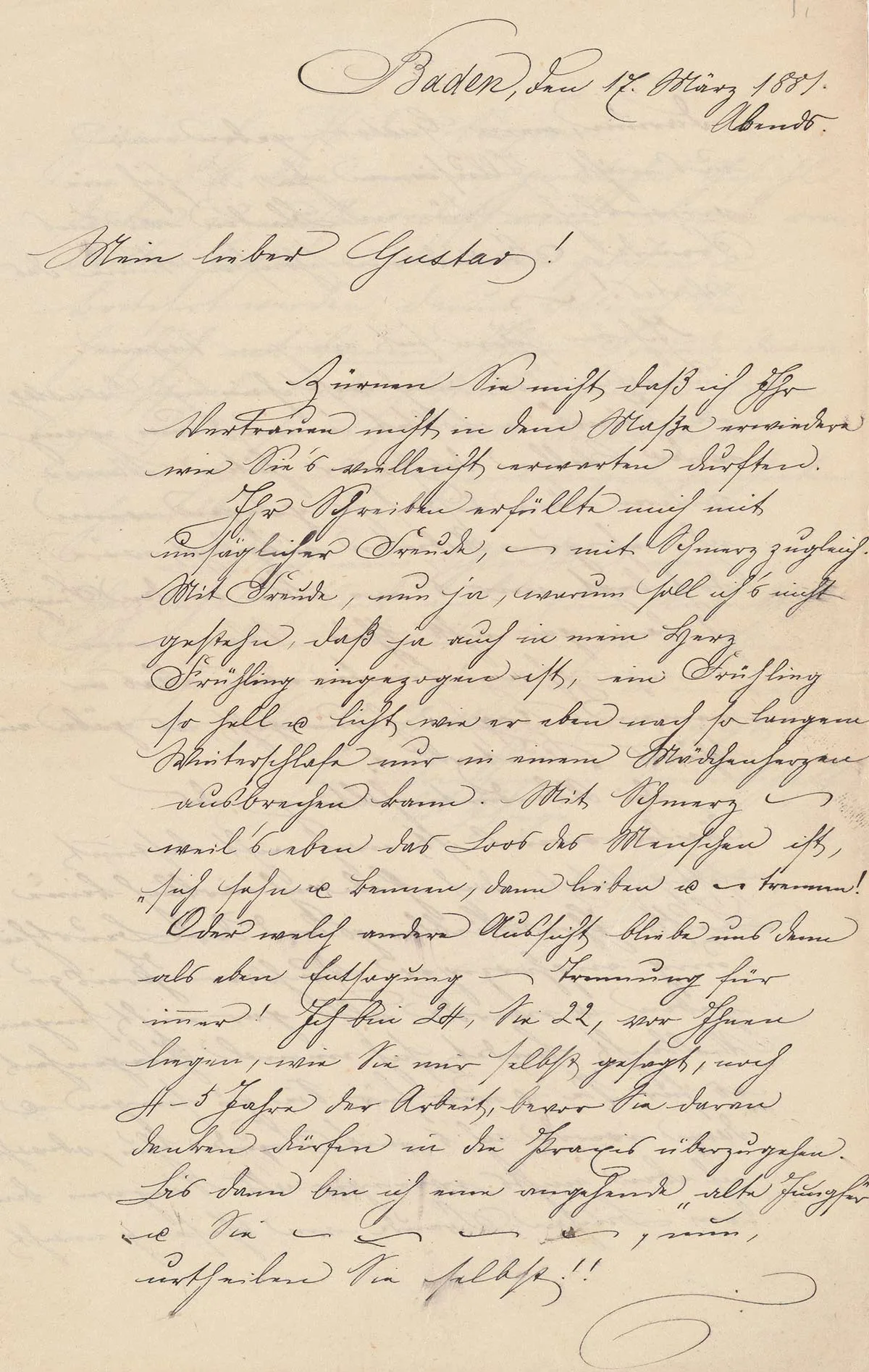 Brief von Lydia Leinbacher an Gustav Gull, 1881.