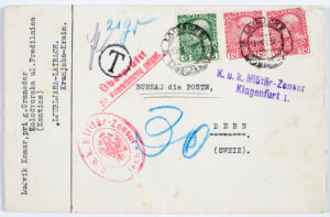 Brief von Laibach nach Bern mit Zensurstempeln, 13.8.1915.