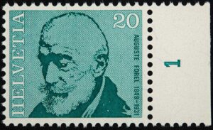 Auguste Forel sur une édition spéciale d’un timbre des PTT en 1971.