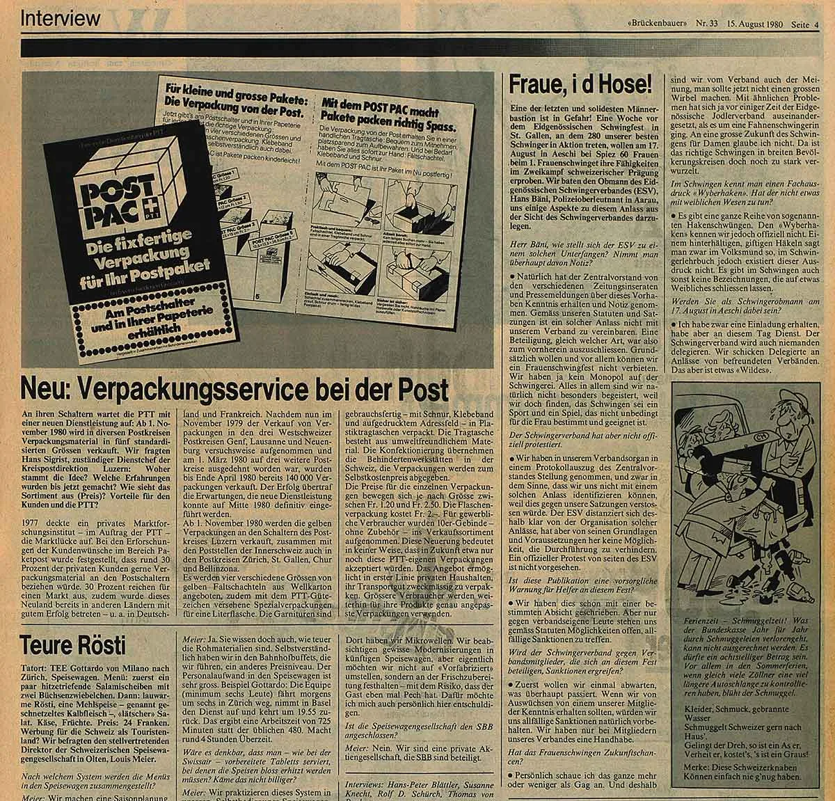 Interview über das Frauenschwingen im Brückenbauer vom 15. August 1980.