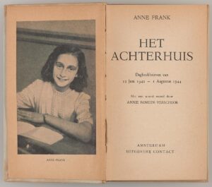 First edition of Anne Frank’s diary, which was published in Dutch in 1947.