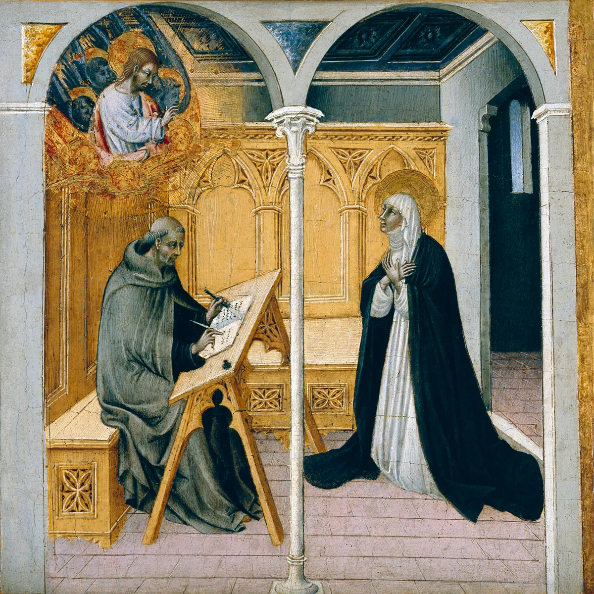 Caterina da Siena beim Diktat ihres theologischen Hauptwerks, des Dialogo.