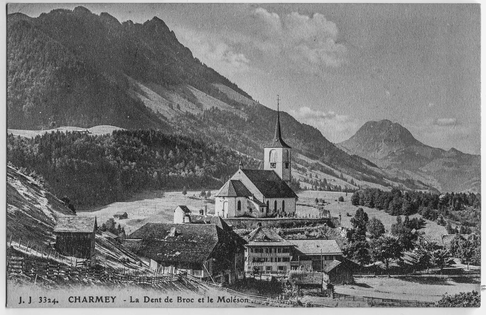 Blancs Heimatort Charmey auf einer Ansichtskarte um 1900.