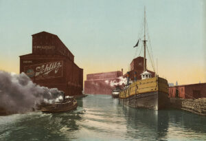 Photochrom-Bild der Schifffahrt in Chicago.