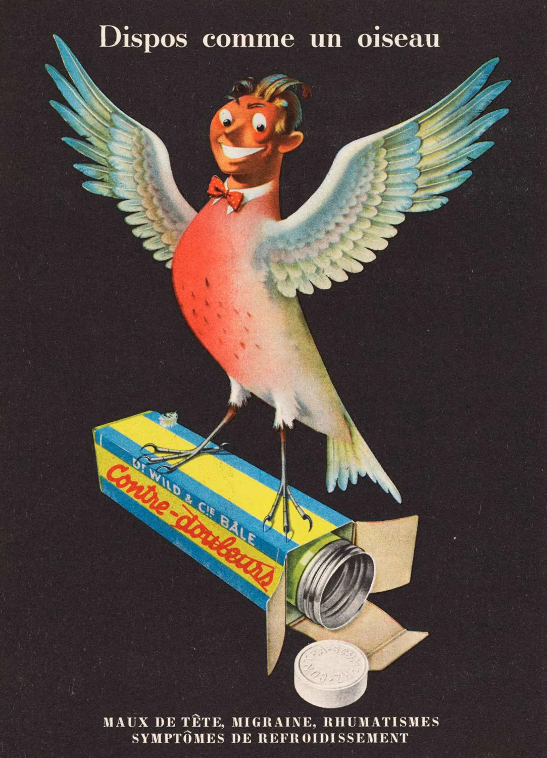 Publicité pour l’analgésique Contre-douleurs, 1944.