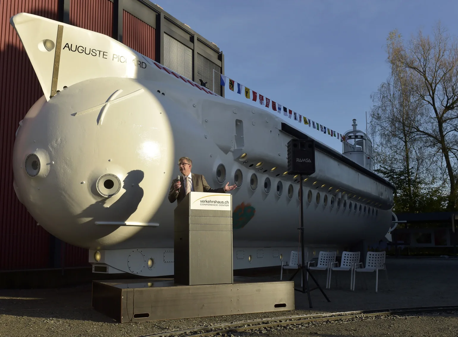 Das «Mésoscaphe» im Kleid der Expo 64 im Verkehrshaus der Schweiz in Luzern anlässlich der Vernissage im Jahr 2014.