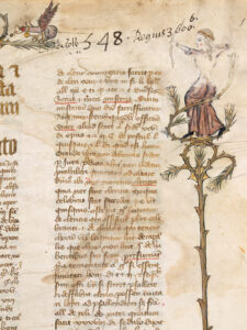 Den fliegenden Phallus mit Flügeln, Beinen, Krone und Glockenhalsband gibt es sowohl als Tragezeichen, wie auch als Illustration im Decretalium Gregorii IX von 1392.