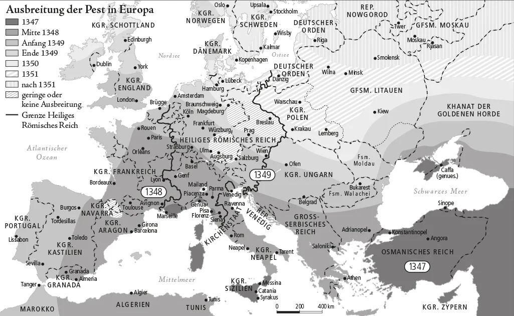 Die Ausbreitung der Pest in Europa.