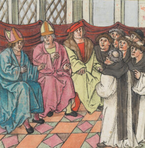 Les évêques de Sion et de Lausanne siègent au tribunal pour juger les dominicains bernois impliqués dans l’affaire Jetzer.