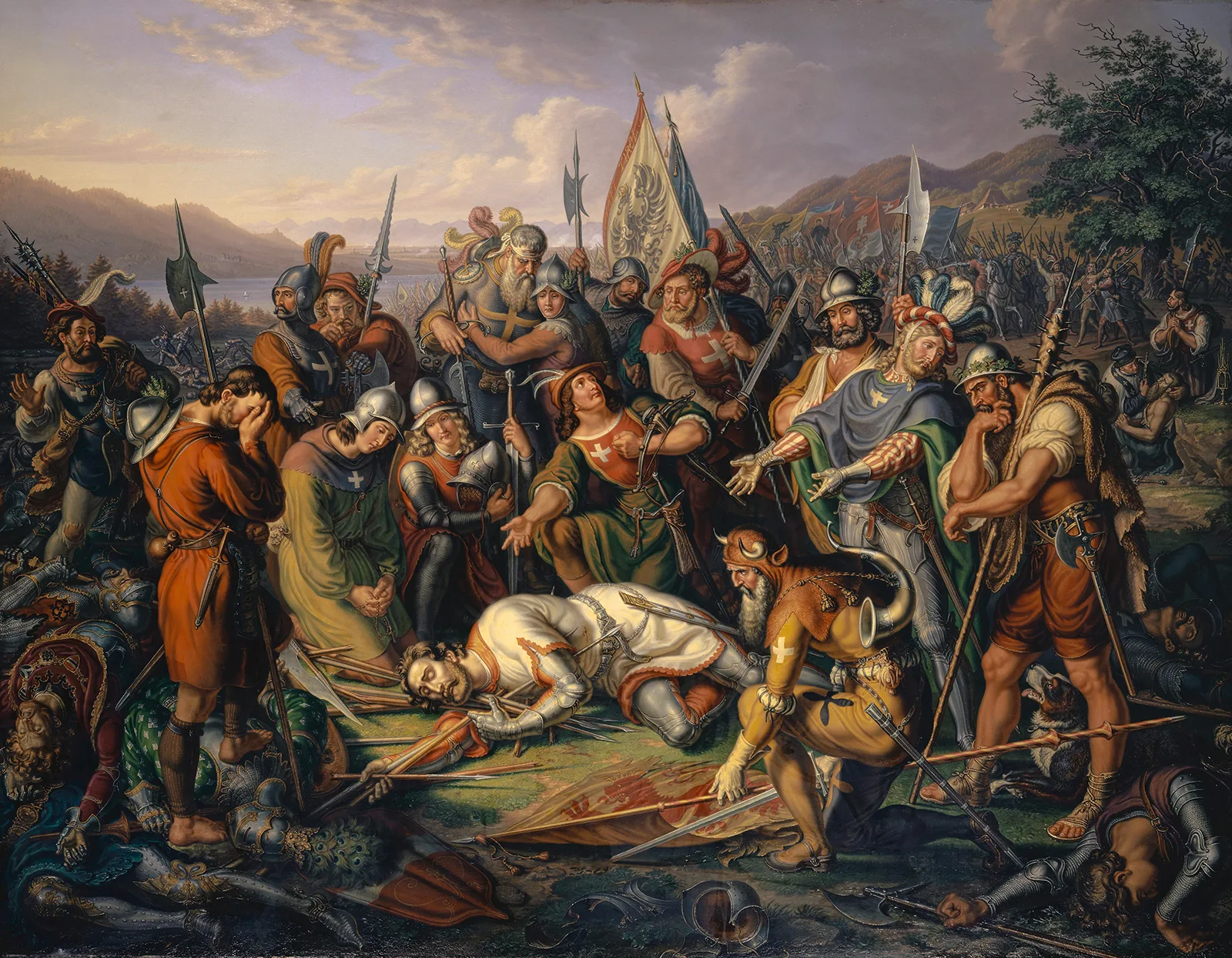 Die Eidgenossen bei der Leiche Winkelrieds, gemalt von Ludwig Vogel, 1841.