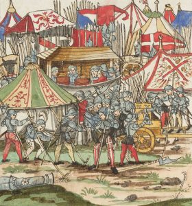 Die Eidgenossen plündern das Lager Karl des Kühnen. Abbildung aus der Silbereisen Chronik, 1572.