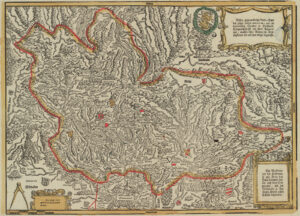 The Swiss Confederation and its borders in the early 16th century. South-facing map by Johannes Stumpf, c. 1550.