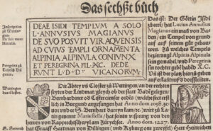 The Isis inscription in the Stumpf Chronicle of 1548.