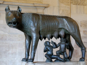 Die Kapitolinische Wölfin (lat. Lupa Capitolina), eine Bronzefigur, vermutlich aus dem Mittelalter.