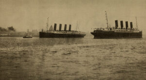 Die Lusitania (rechts) und die Mauretania um 1911. Die beiden Schiffe der Reederei Cunard Line waren die grössten, schnellsten und luxuriösesten Ozeanschiffe ihrer Zeit.