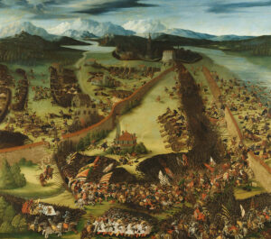 Die Schlacht bei Pavia 1525 in einem Gemälde von Rupert Heller.