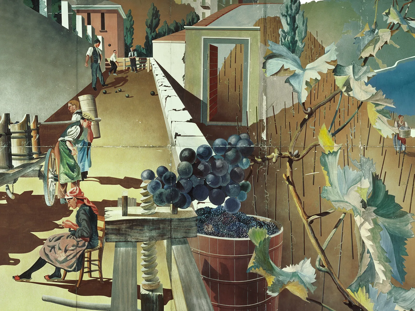 Ausschnitt aus dem Wandgemälde «Die Schweiz das Ferienland der Völker» von Hans Erni, entstanden 1939.