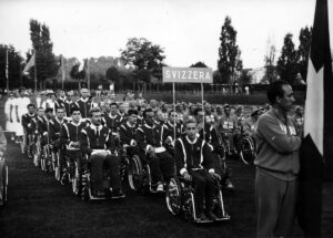 La délégation suisse lors des Jeux Paralympiques de Rome, en 1960.