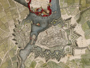 The city of Geneva and its fortifications, circa 1760.