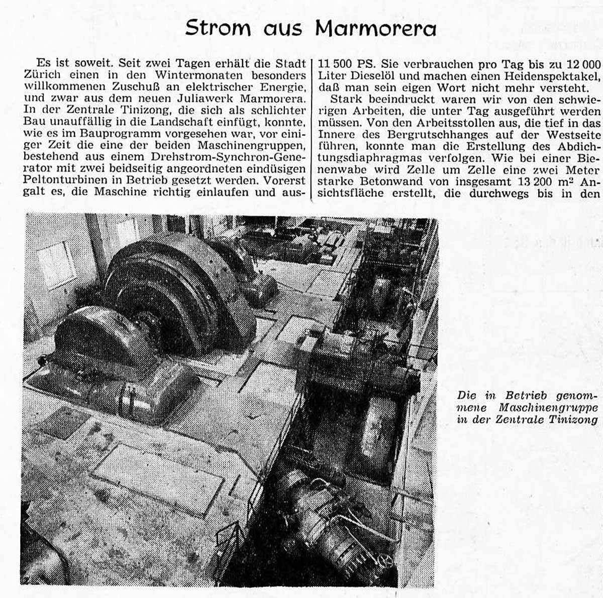 Am 12. Oktober 1953 berichtete «Die Tat» über den in Zürich willkommenen Strom aus Marmorera.