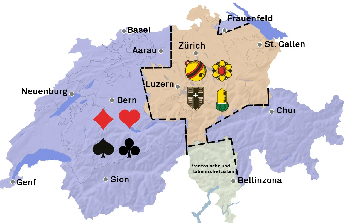 Die Verbreitung unterschiedlicher Jasskarten in der Schweiz