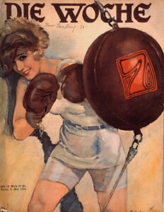New image of women in the 1920s: a female boxer on the front cover of magazine “Die Woche”, 1929.