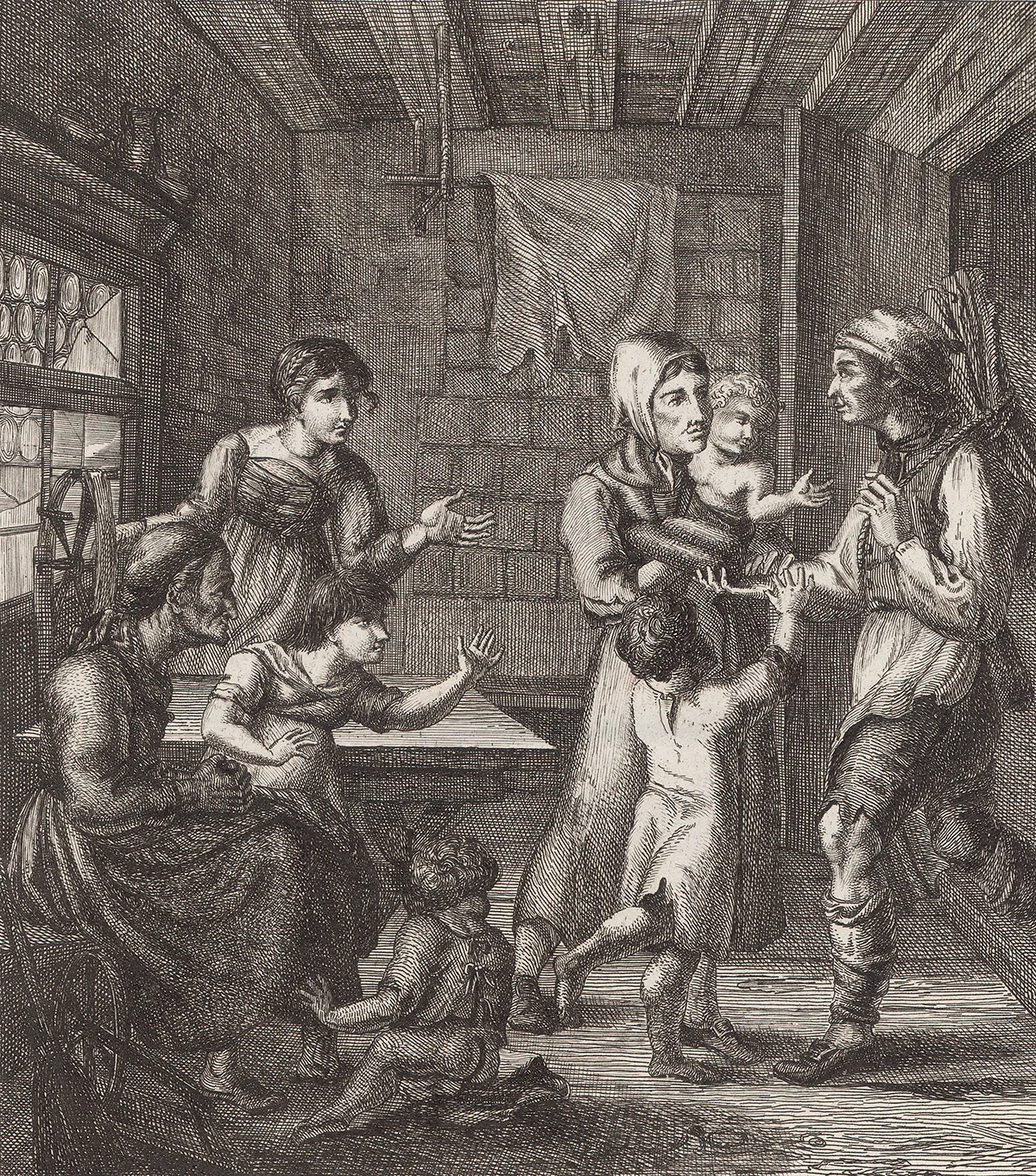 Charitable savings initiatives were designed to alleviate situations such as this: a destitute family during the winter of 1816/1817. Copperplate by Johann Caspar Schinz.