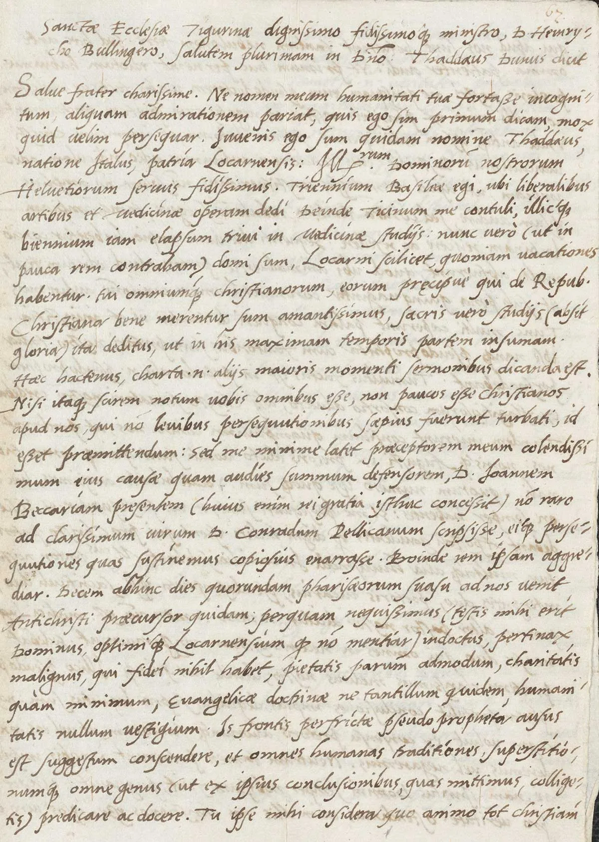 Erster Brief von Taddeo Duno an Heinrich Bullinger vom 9. August 1549.