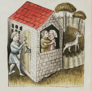Abbildung zum Ehebruch aus dem Renner des Hugo von Trimberg, 1468.