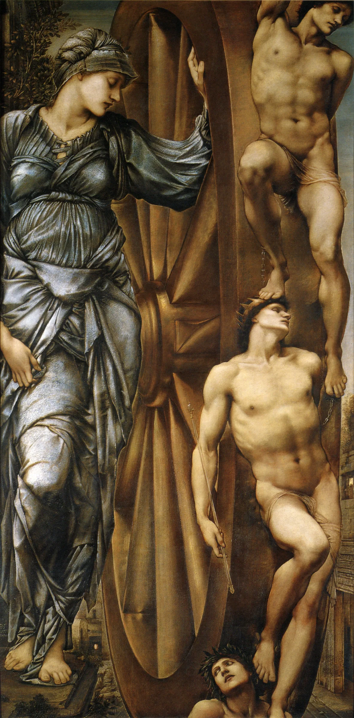 Gemälde von Edward Burne-Jones, The Wheel of Fortune – Das Schicksalsrad, 1883.