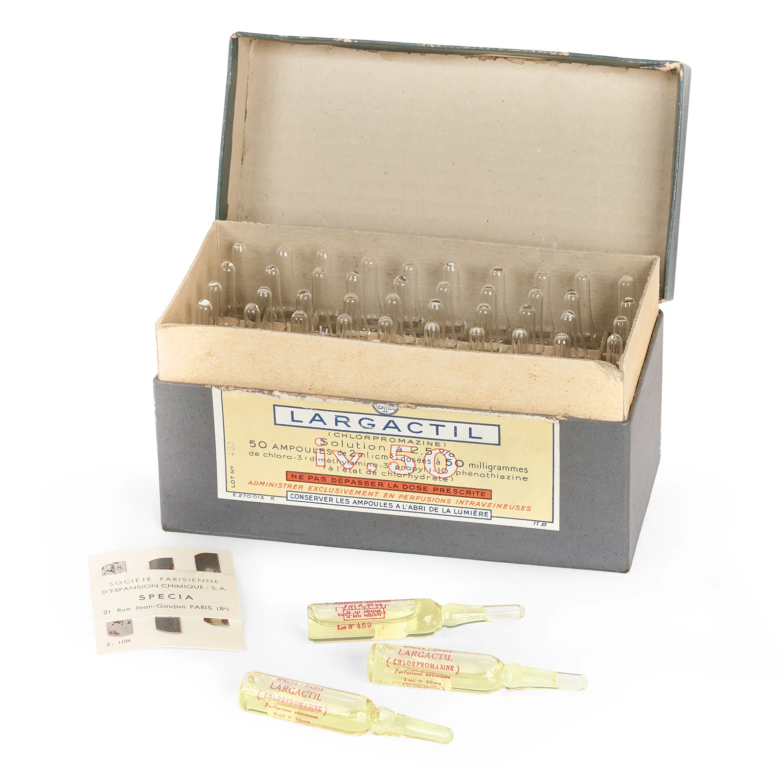 Eine Packung Largactil, das erste Neuroleptikum, 1950er-Jahre.