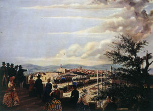 Einfahrt des ersten Zugs auf Schweizer Boden am 15. Juni 1844.