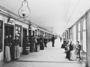 Hauptgalerie mit Geschäften im Gurnigelbad. Bild von 1890.