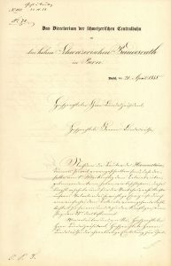 Einladung der Schweizerischen Centralbahn an den Bundesrat zur Teilnahme an der offiziellen Eröffnung des Hauensteintunnels, 1858.