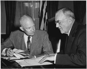 US President Dwight D. Eisenhower (left) with Secretary of State John Foster Dulles, 1956.