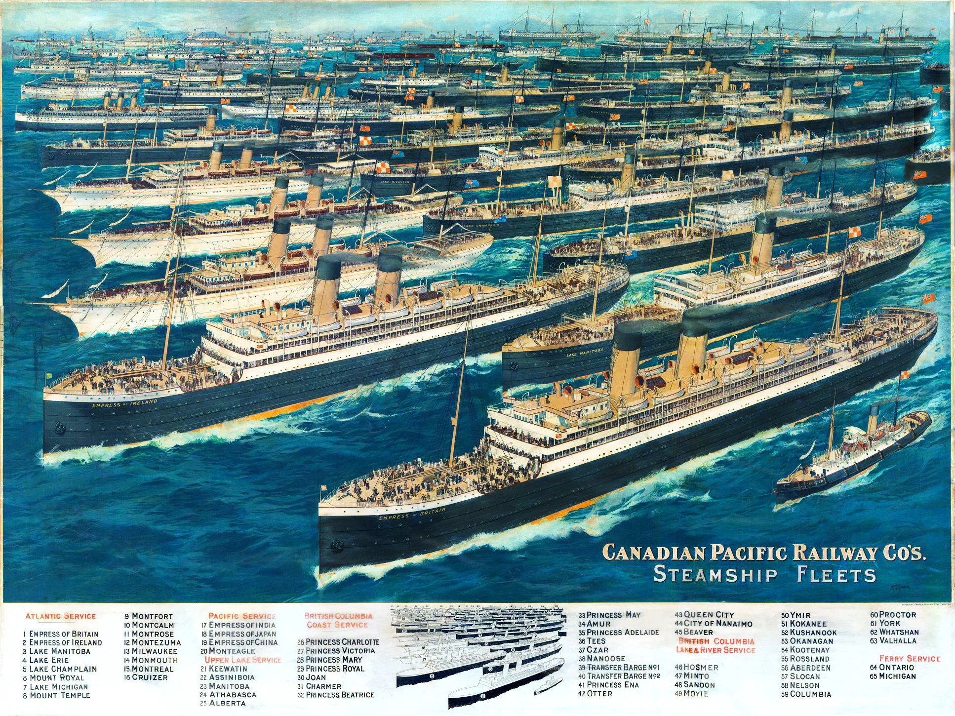 Die grosse Dampfschiffflotte der Canadian Pacific Railway. Poster von 1910.