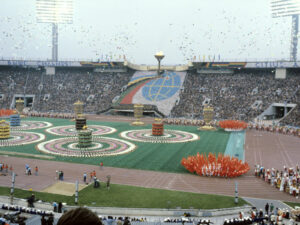 Cérémonie d’ouverture des Jeux olympiques de Moscou, 19 juillet 1980.