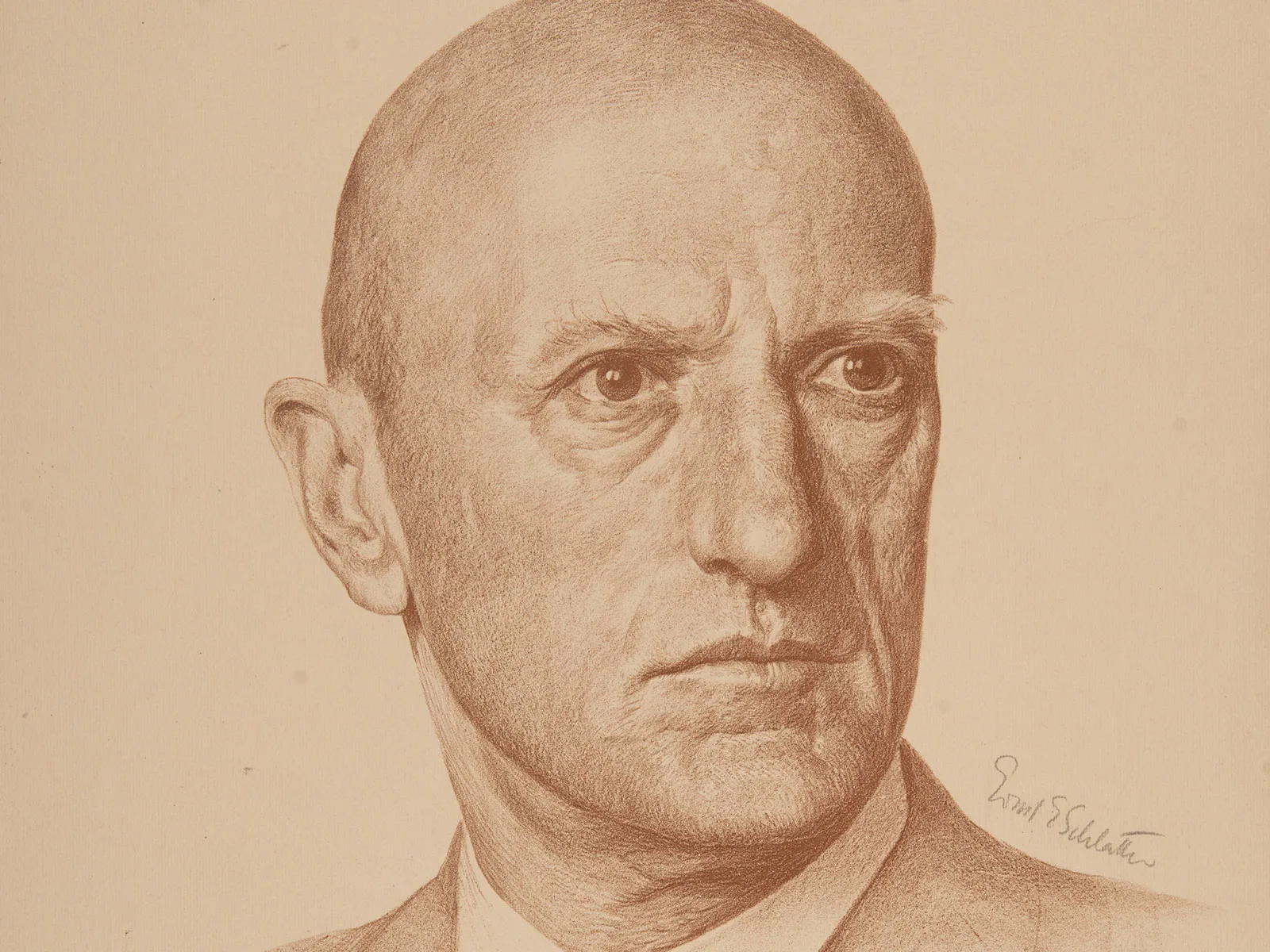 Philipp Etter, porträtiert von Ernst Emil Schlatter, Druckgrafik, 1943.