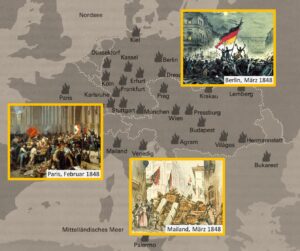 Europa 1848/49, Revolutionsflammen zuhauf. Ausgangspunkt ist Frankreich, bald folgen Aufstände in Deutschland, Österreich, Italien, in Polen, Ungarn, Südosteuropa.