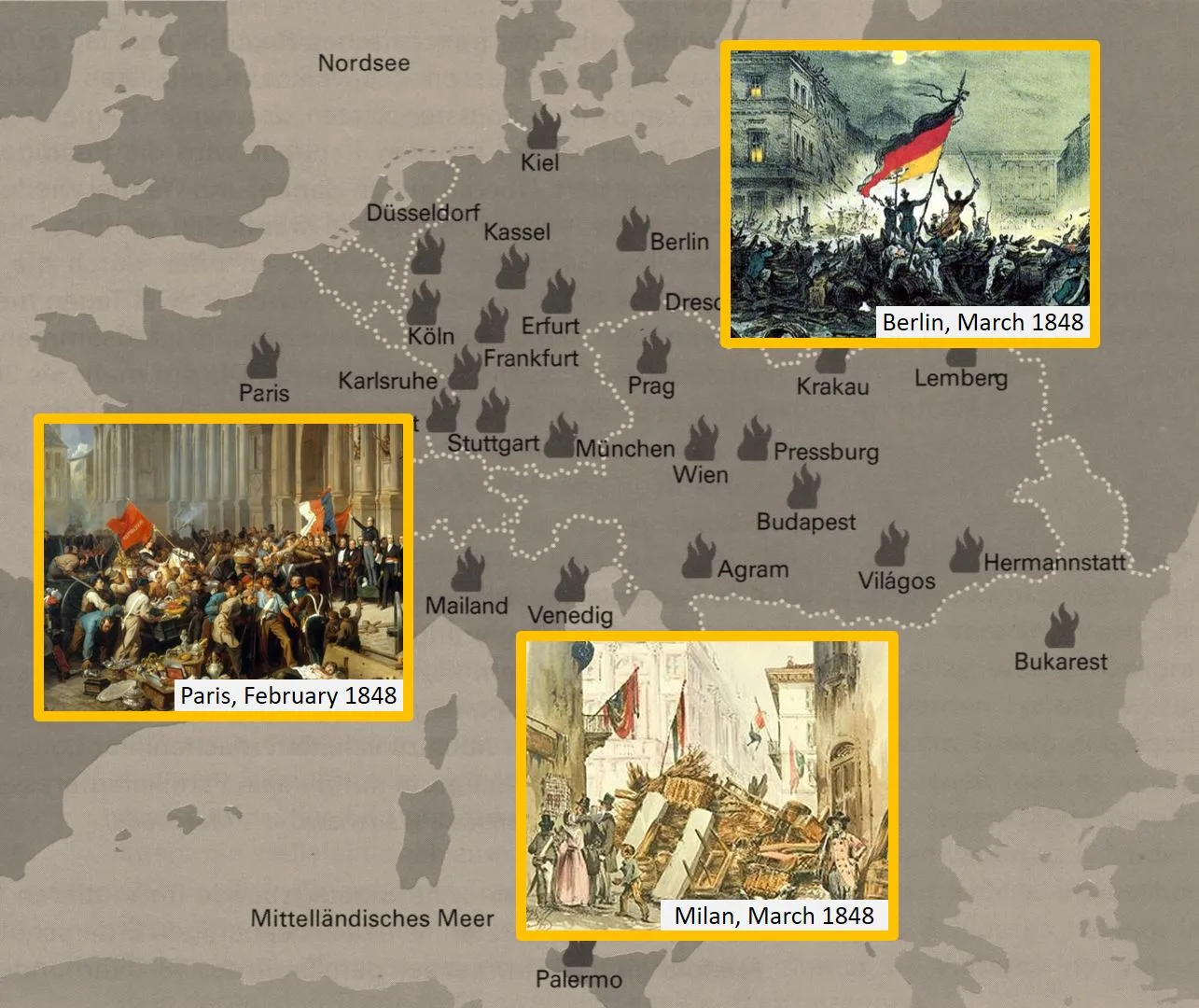 Europe 1848/49, the flames of revolution are everywhere. Starting in France, uprisings soon followed in Germany, Austria, Italy, Poland, Hungary and south east Europe.